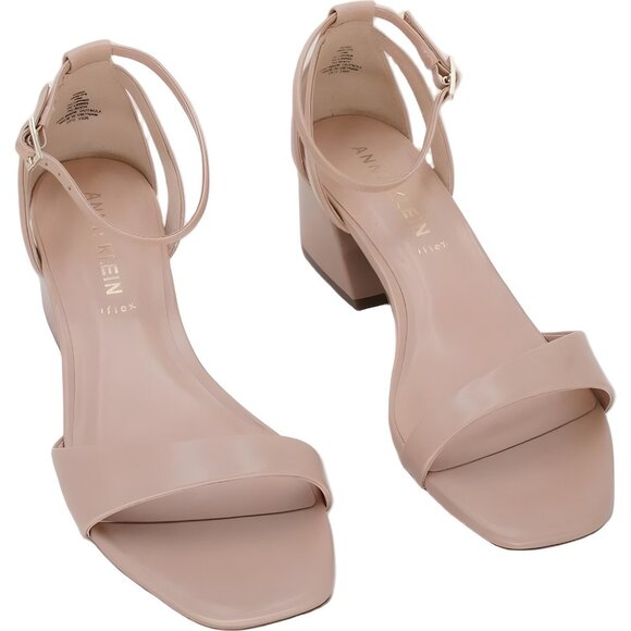 Anne Klein Mia Ankle Strap Block Heel Sandals Nude Smooth US 10M - Picture 1 of 6